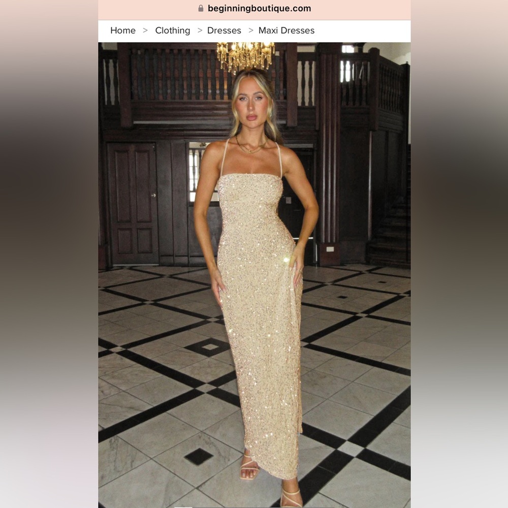 Gold Maxi Dress - Beginning Boutique - holiday dress